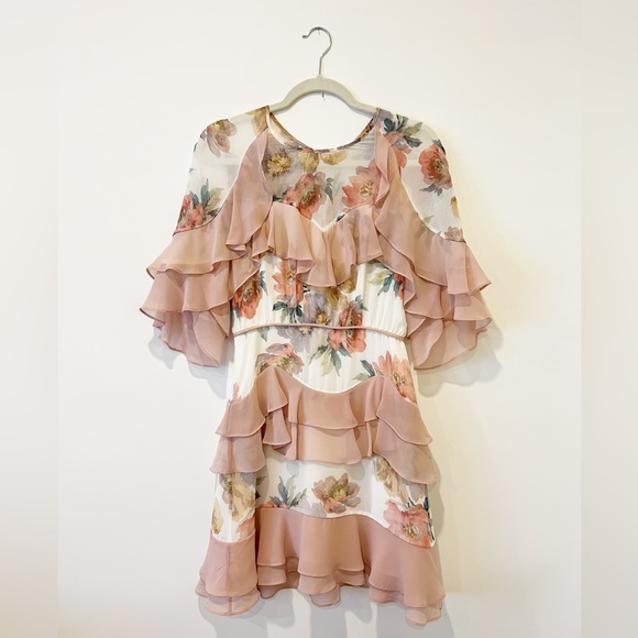 Talulah Darcy Floral Print Dress Short Sleeve Ruffled Tiered Mini Dress S - Picture 7 of 14